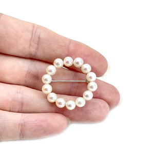Mikimoto Circle Japanese Cultured Saltwater Akoya Pearl Brooch- Sterling Silver