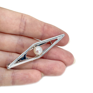 Vintage Mikimoto Designer Mid Century Modern Men's Japanese Saltwater Akoya Cultured Pearl Tie Bar- Sterling Silver