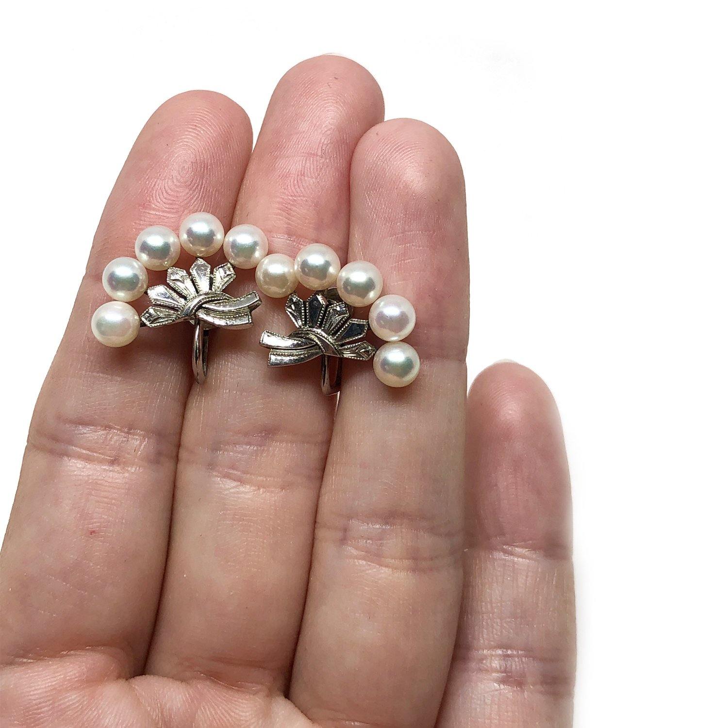Mikimoto Fan Akoya Saltwater Cultured Pearl Screwback Earrings- Sterling Silver