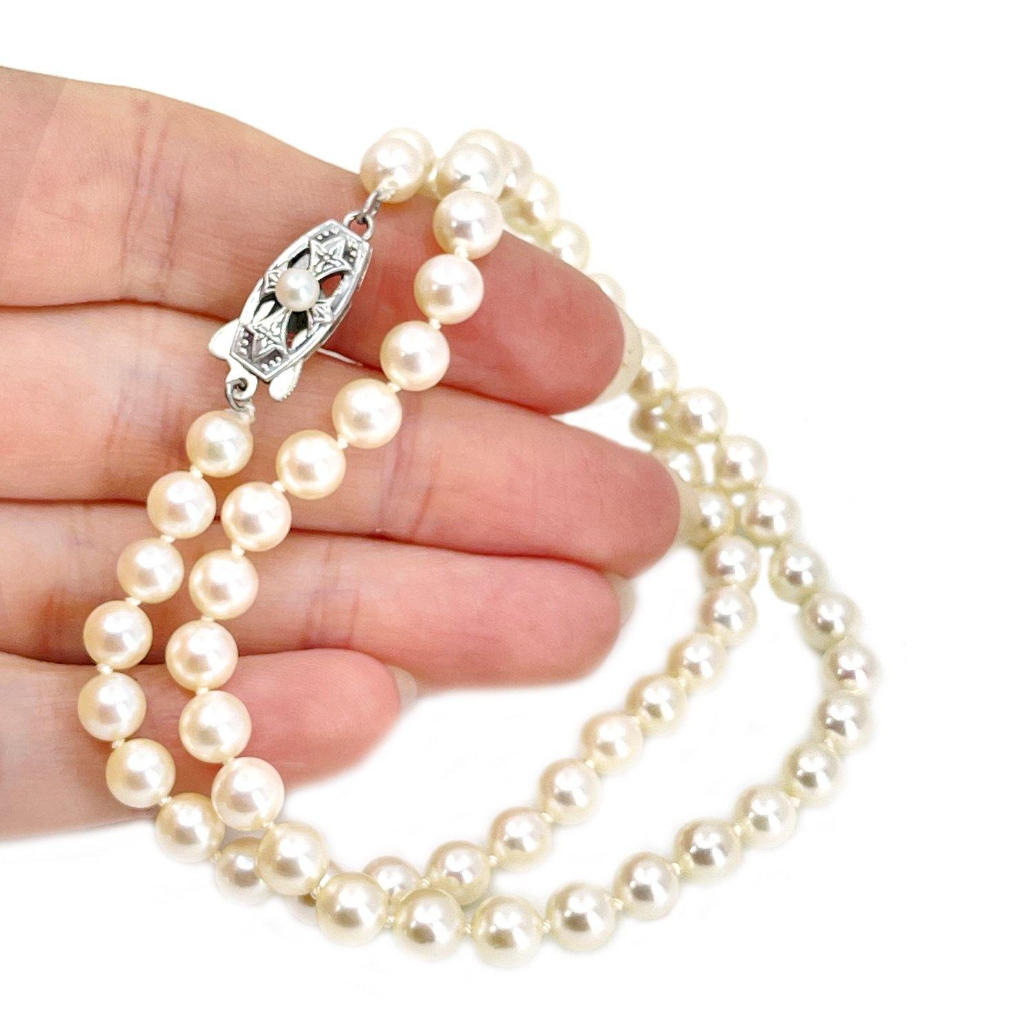 Mikimoto Japanese Cultured Akoya Pearl Strand With Box - Sterling Silver 16 Inch