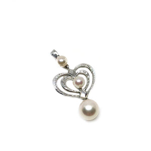 Heart Mikimoto Saltwater Akoya Cultured Pearl Art Deco Lavaliere Designer- Sterling Silver