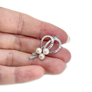 Mikimoto Petite Japanese Cultured Saltwater Akoya Pearl Engraved Brooch- Sterling Silver