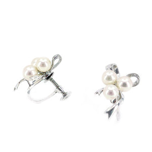Mikimoto Ribbon Akoya Saltwater Cultured Pearl Screwback Earrings- Sterling Silver