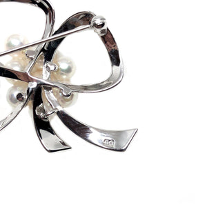 Mikimoto Ribbon Japanese Cultured Saltwater Akoya Pearl Brooch- Sterling Silver