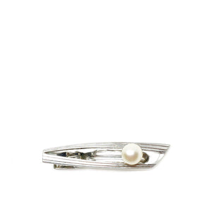 Mikimoto Designer Mid Century Modern Men's Japanese Saltwater Akoya Cultured Pearl Tie Bar- Sterling Silver