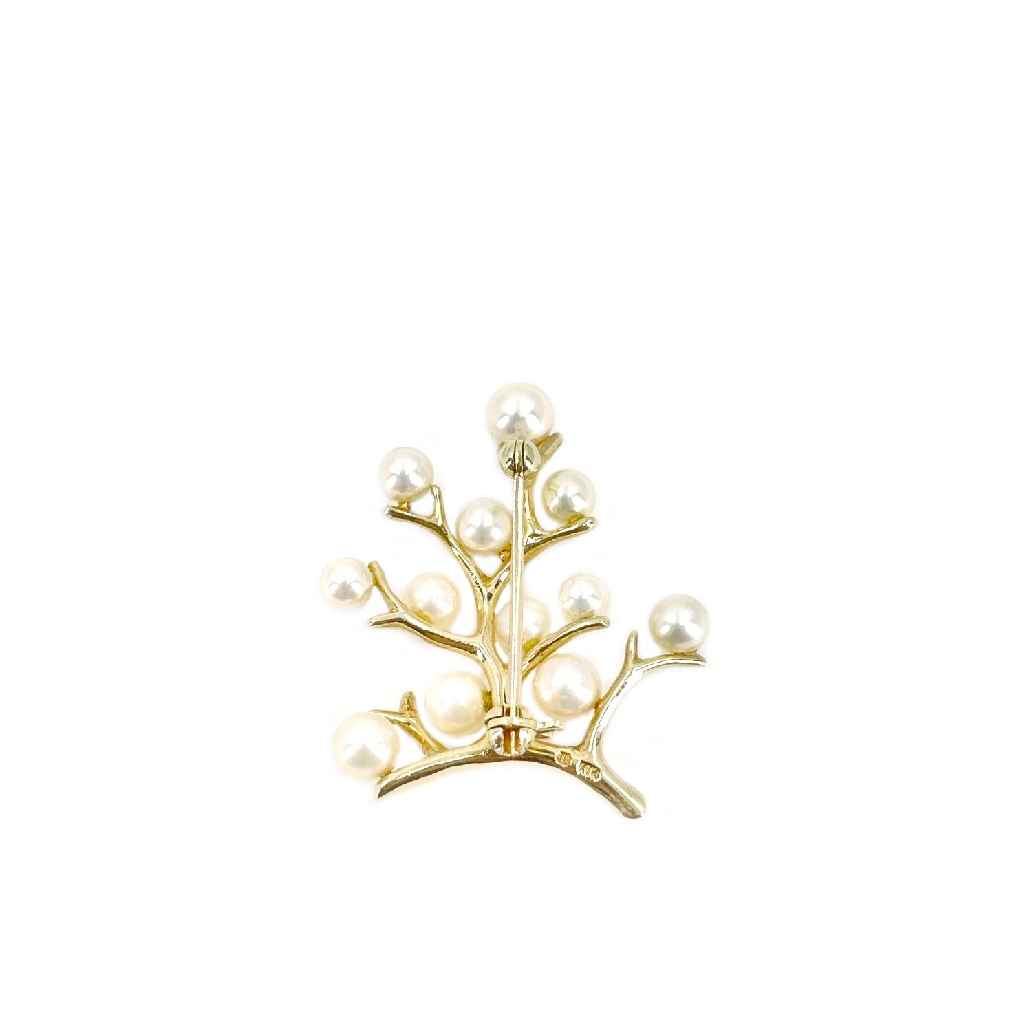 Mikimoto Tree of Life Japanese Cultured Saltwater Akoya Pearl Vintage Brooch- 14K Yellow Gold