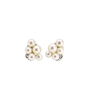 Vintage Mikimoto Akoya Saltwater Cultured Pearl Ribbon Screwback Earrings- Sterling Silver