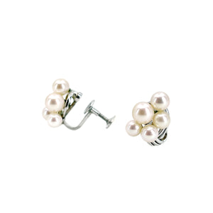 Vintage Mikimoto Akoya Saltwater Cultured Pearl Ribbon Screwback Earrings- Sterling Silver
