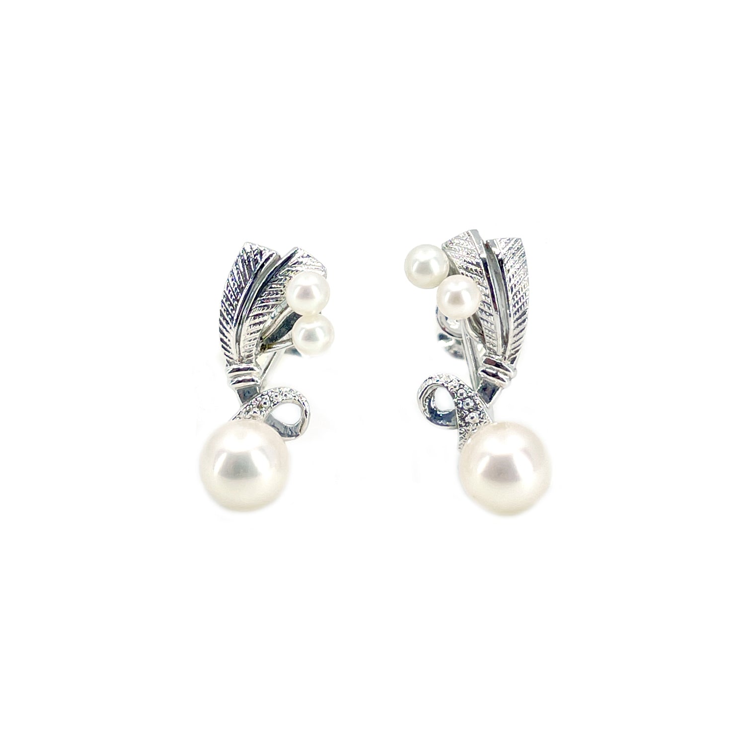 Vintage Mikimoto Akoya Saltwater Cultured Pearl Screwback Dangle Earrings- Sterling Silver
