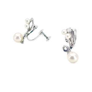 Vintage Mikimoto Akoya Saltwater Cultured Pearl Screwback Dangle Earrings- Sterling Silver