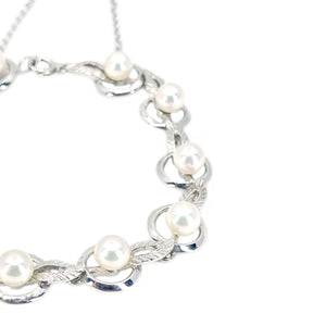 Mikimoto Vintage Japanese Saltwater Akoya Cultured Pearl Leaf Bracelet- Sterling Silver