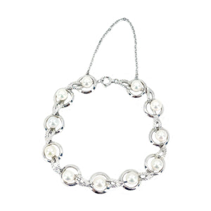 Mikimoto Vintage Japanese Saltwater Akoya Cultured Pearl Leaf Bracelet- Sterling Silver
