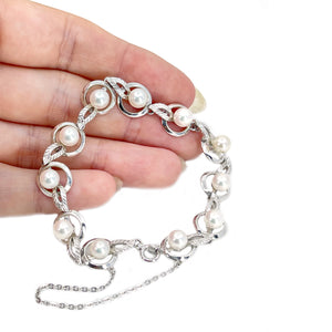 Mikimoto Vintage Japanese Saltwater Akoya Cultured Pearl Leaf Bracelet- Sterling Silver