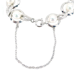 Mikimoto Vintage Japanese Saltwater Akoya Cultured Pearl Leaf Bracelet- Sterling Silver