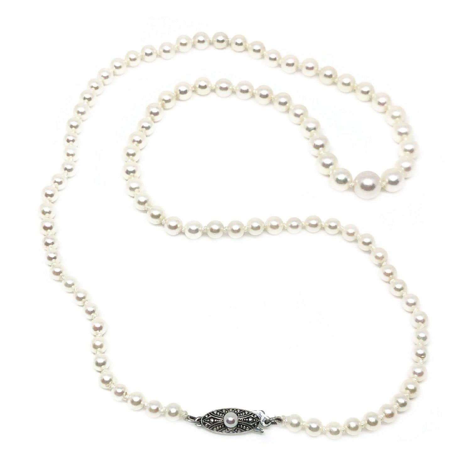 Mikimoto Graduated Japanese Cultured Akoya Pearl Beaded Strand - Sterling Silver 20 Inch