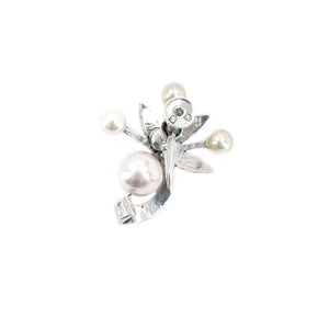 Mikimoto Botanical Leaf Akoya Saltwater Cultured Pearl Vintage Screwback Earrings- Sterling Silver