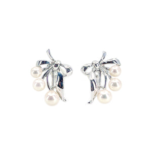Vintage Mikimoto Ribbon Akoya Saltwater Cultured Pearl Screwback Earrings- Sterling Silver