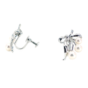 Vintage Mikimoto Ribbon Akoya Saltwater Cultured Pearl Screwback Earrings- Sterling Silver