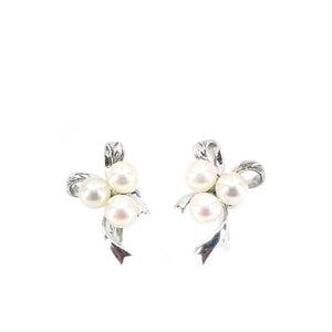 Mikimoto Ribbon Akoya Saltwater Cultured Pearl Screwback Earrings- Sterling Silver
