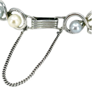 Vintage Japanese Blue & White Saltwater Akoya Cultured Pearl Bracelet Mings of Honolulu- Sterling Silver