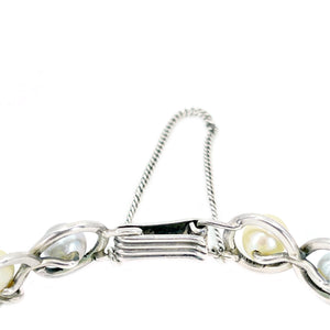 Vintage Japanese Blue & White Saltwater Akoya Cultured Pearl Bracelet Mings of Honolulu- Sterling Silver Akoya Saltwater Cultured Seed Pearl Screwback Earrings- 14K White Gold