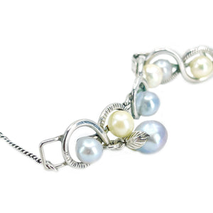 Vintage Japanese Blue & White Saltwater Akoya Cultured Pearl Bracelet Mings of Honolulu- Sterling Silver