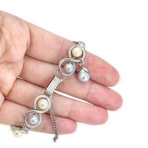 Vintage Japanese Blue & White Saltwater Akoya Cultured Pearl Bracelet Mings of Honolulu- Sterling Silver