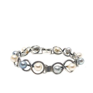 Japanese Blue & White Saltwater Akoya Cultured Pearl Bracelet Mings of Honolulu- Sterling Silver