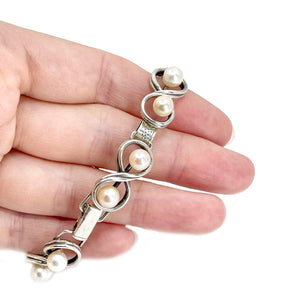 Ming's of Honolulu Japanese White Saltwater Akoya Cultured Pearl Bracelet- Sterling Silver