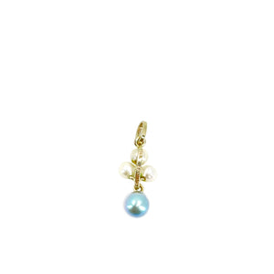 Mings of Honolulu Mid Century Cluster Japanese Saltwater Blue Akoya Pearl Pendant Hawaii- 14K Yellow Gold