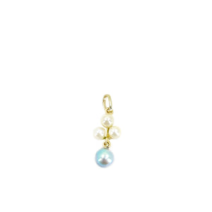Mings of Honolulu Mid Century Cluster Japanese Saltwater Blue Akoya Pearl Pendant Hawaii- 14K Yellow Gold