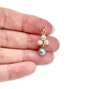 Mings of Honolulu Mid Century Cluster Japanese Saltwater Blue Akoya Pearl Pendant Hawaii- 14K Yellow Gold