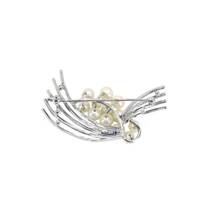 Beaded Mid Century Japanese Saltwater Akoya Vintage Cultured Pearl Brooch- Sterling Silver