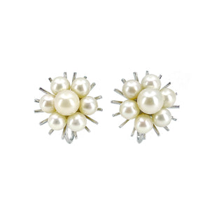 Burst Modern Akoya Saltwater Cultured Pearl Vintage Screwback Earrings- Sterling Silver