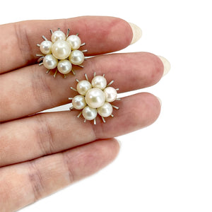 Burst Modern Akoya Saltwater Cultured Pearl Vintage Screwback Earrings- Sterling Silver