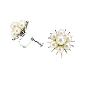 Burst Modern Akoya Saltwater Cultured Pearl Vintage Screwback Earrings- Sterling Silver