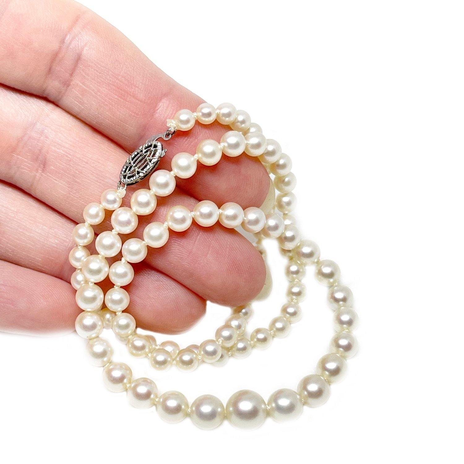 Graduated Modern Japanese Saltwater Cultured Akoya Pearl Strand - 10K White Gold 16.50 Inch