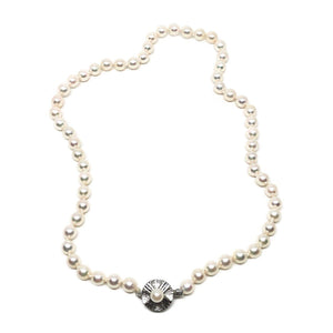 Mid-Century Modern Japanese Saltwater Cultured Akoya Pearl Necklace - Sterling Silver