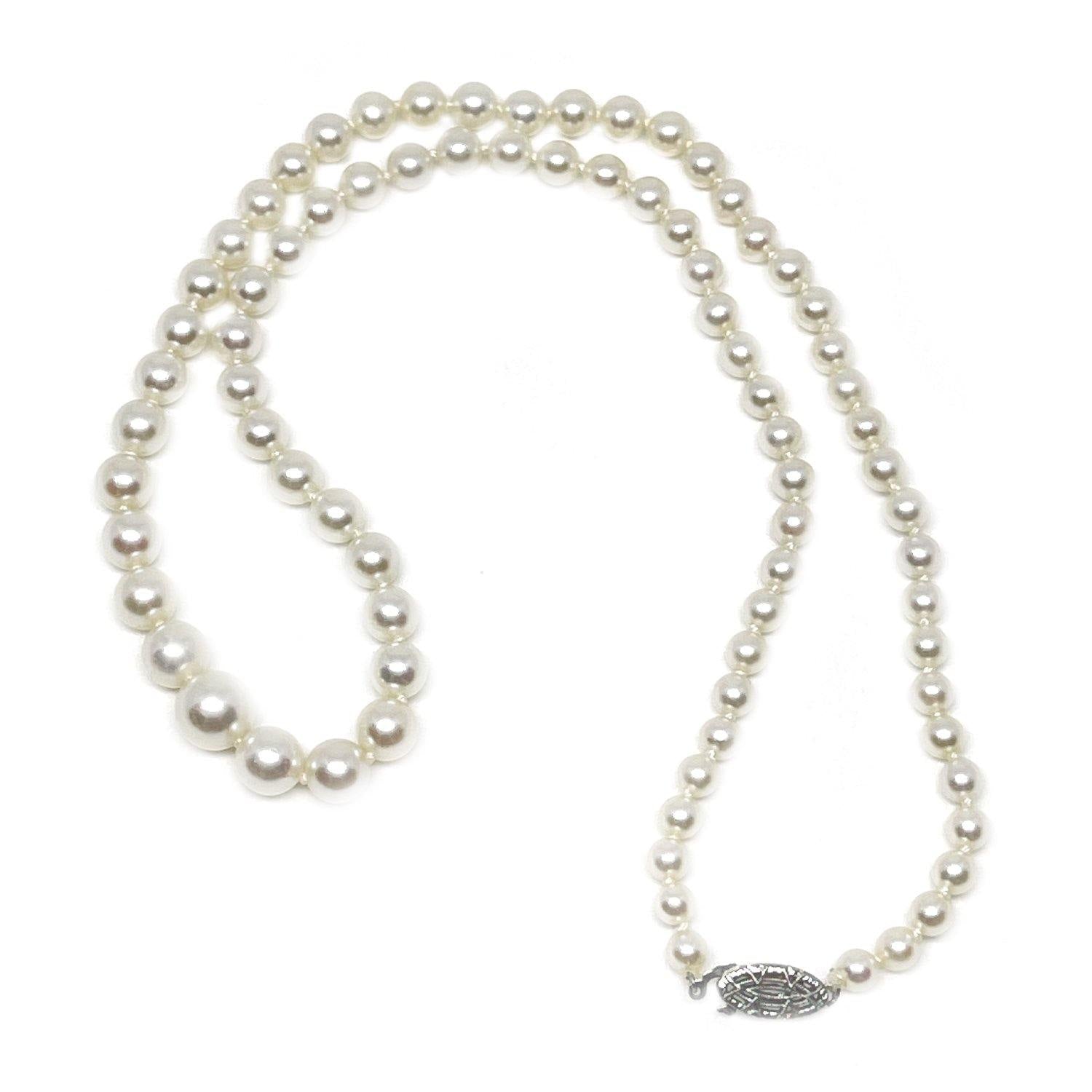 Graduated Modern Japanese Saltwater Cultured Akoya Pearl Strand - 10K White Gold 16.50 Inch