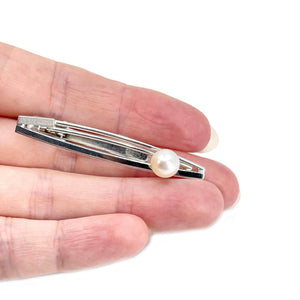 Modernist Design Men's Japanese Saltwater Akoya Cultured Pearl Tie Bar- Sterling Silver