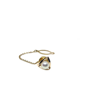 Mid-Century Modern Japanese Saltwater Akoya Cultured Pearl Tie Tac Set- 14K Yellow Gold