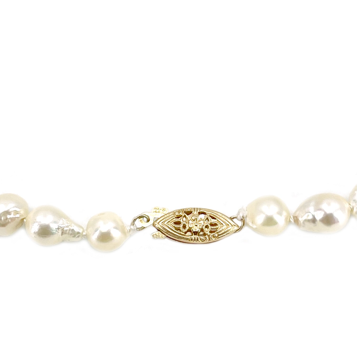 Modernist Baroque Japanese Cultured Akoya Pearl Vintage Necklace - 14K Yellow Gold 19.50 Inch