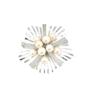Mid-Century Modern Japanese Saltwater Akoya Cultured Pearl Brooch- Sterling Silver
