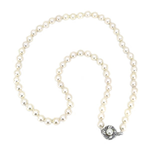 Modernist Japanese Cultured Akoya Vintage Pearl Strand Necklace- Sterling Silver 20 Inch