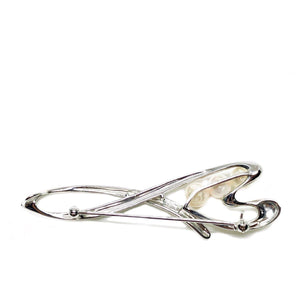 Modernist Ribbon Japanese Saltwater Cultured Akoya Pearl Brooch- Sterling Silver