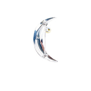 Stars & Moon Modernist Akoya Saltwater Cultured Pearl Half Moon Brooch- Sterling Silver