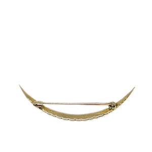 Crescent Moon Victorian Antique Seed Pearl Half Moon Brooch- 10K Yellow Gold