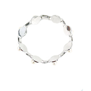 Modernist Disk Vintage Japanese Saltwater Akoya Cultured Pearl Mother of Pearl Bracelet- Sterling Silver