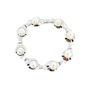 Modernist Disk Vintage Japanese Saltwater Akoya Cultured Pearl Mother of Pearl Bracelet- Sterling Silver