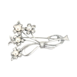 Sakura Cherry Blossom Antique Japanese Akoya Cultured Saltwater Pearl Brooch- Sterling Silver